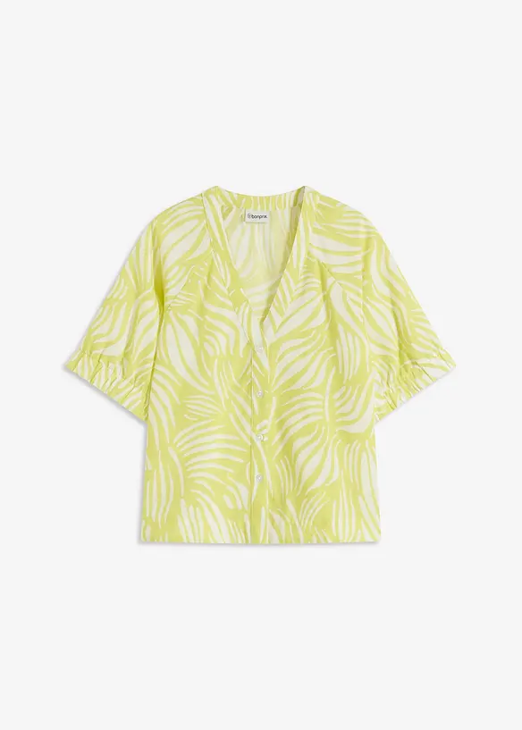 Kortärmad blus med linnelook, bonprix