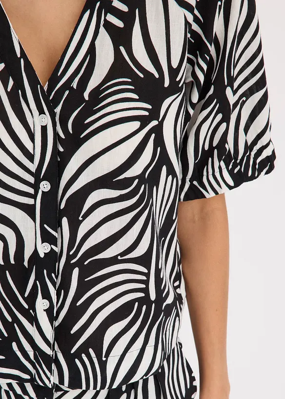 Kortärmad blus med linnelook, bonprix