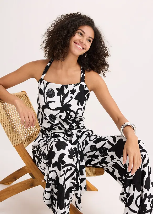 Mönstrad jumpsuit i jersey med struktur, bonprix