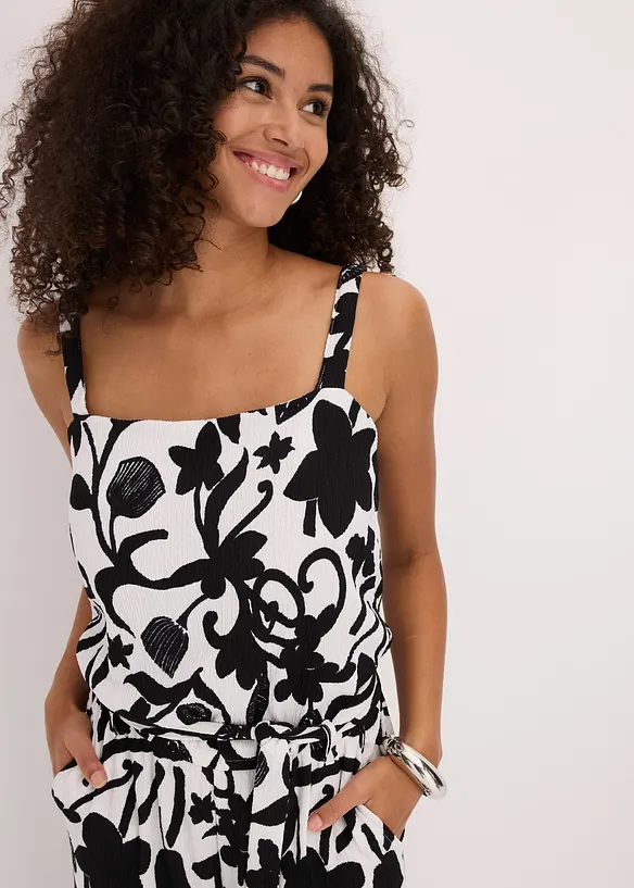 Mönstrad jumpsuit i jersey med struktur, bonprix