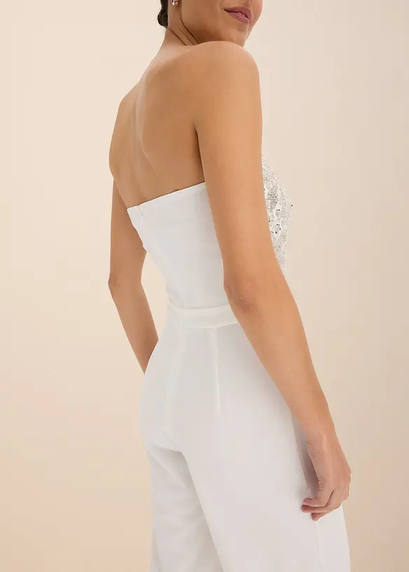 Brudjumpsuit i kräpp med struktur och med pärlbroderi, bonprix