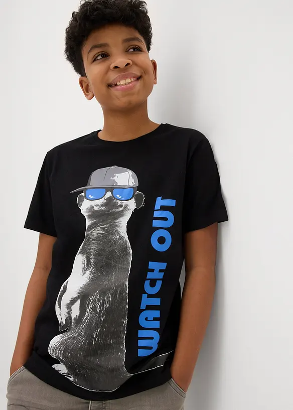 T-shirt för barn med coolt tryck och ekologisk bomull, bonprix