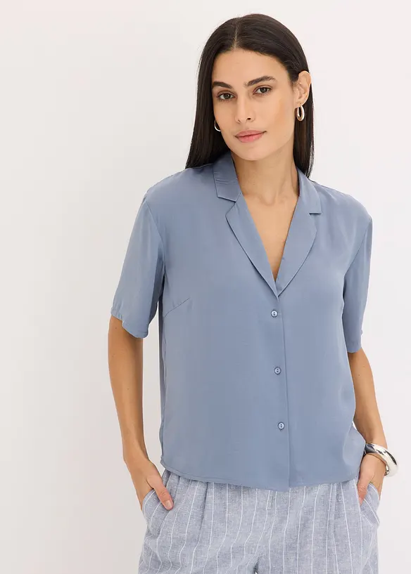 Satinblus med krage och slag, bonprix