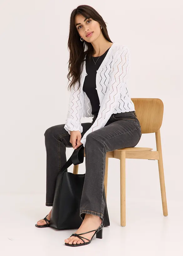 Kort cardigan med virkad look, bonprix