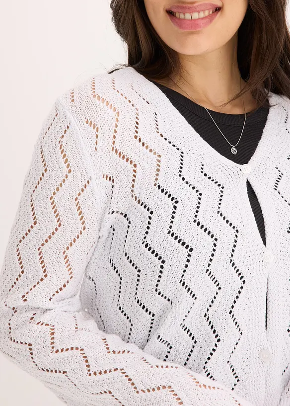 Kort cardigan med virkad look, bonprix