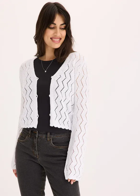 Kort cardigan med virkad look, bonprix