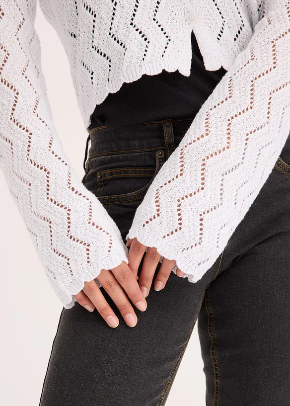 Kort cardigan med virkad look, bonprix