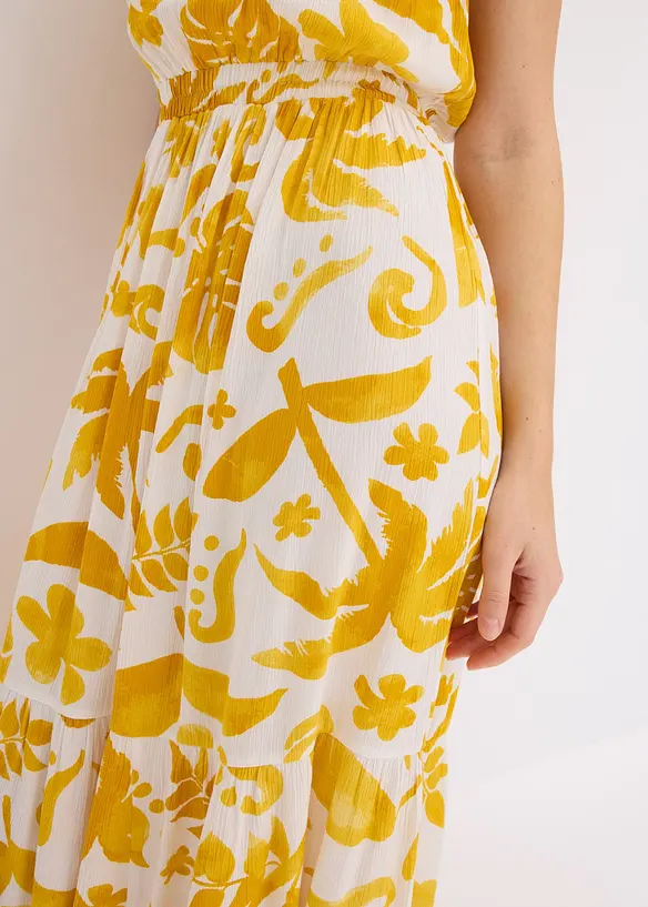 Mönstrad one shoulder-klänning i viskos med struktur, bonprix