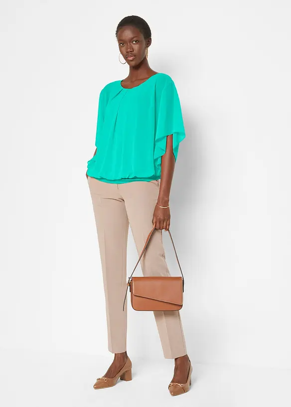 Chiffongblus med linne, bonprix