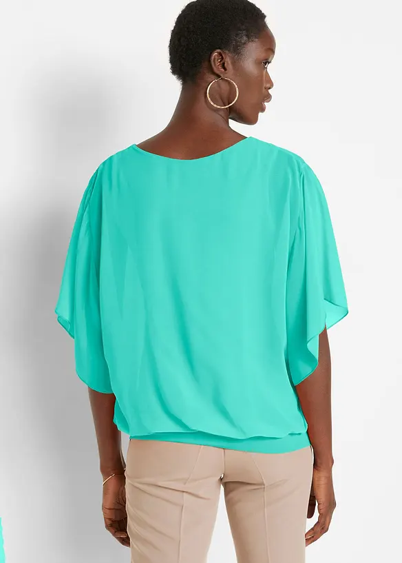 Chiffongblus med linne, bonprix