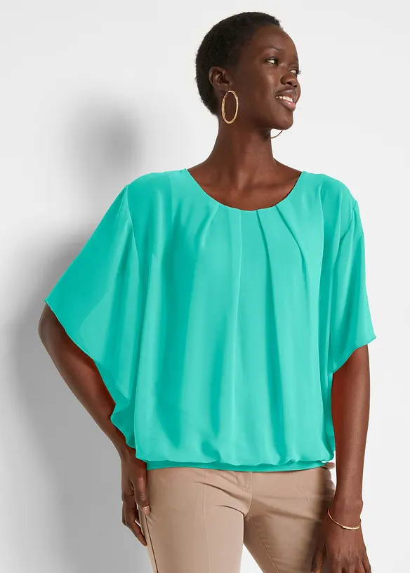 Chiffongblus med linne, bonprix