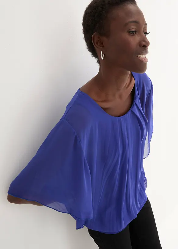 Chiffongblus med linne, bonprix