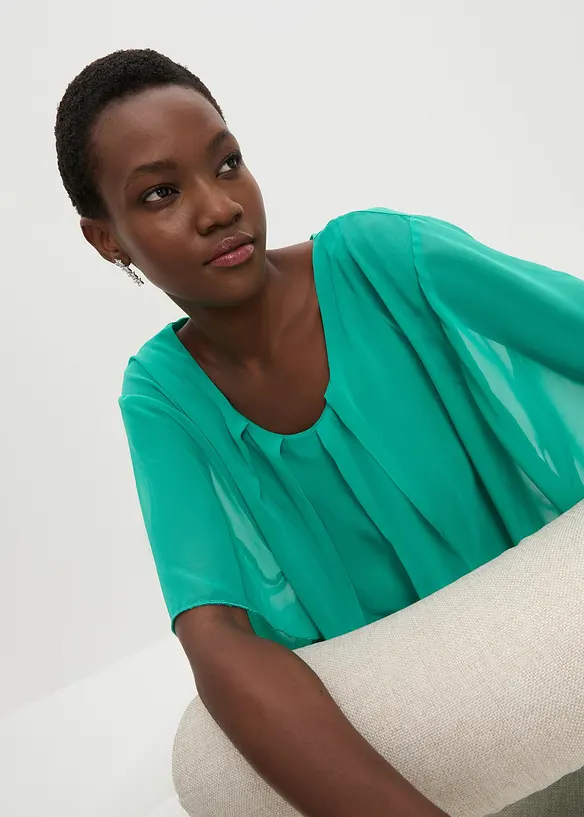 Chiffongblus med linne, bonprix
