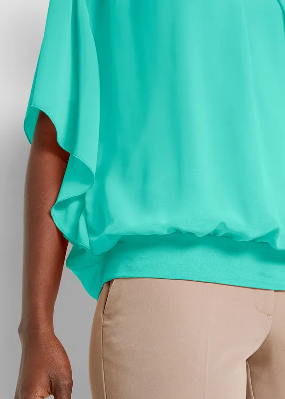 Chiffongblus med linne, bonprix
