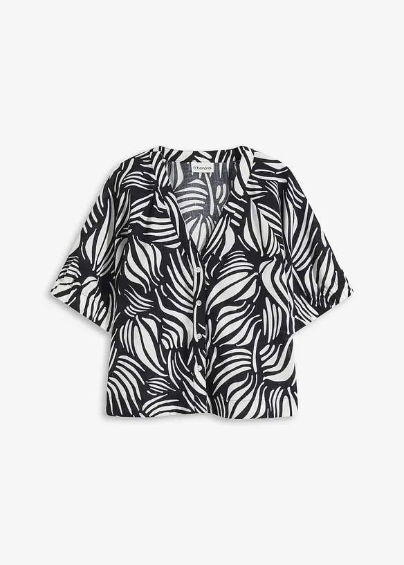 Kortärmad blus med linnelook, bonprix