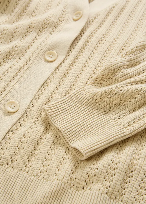 Hålmönstrad cardigan med linneandel, bonprix