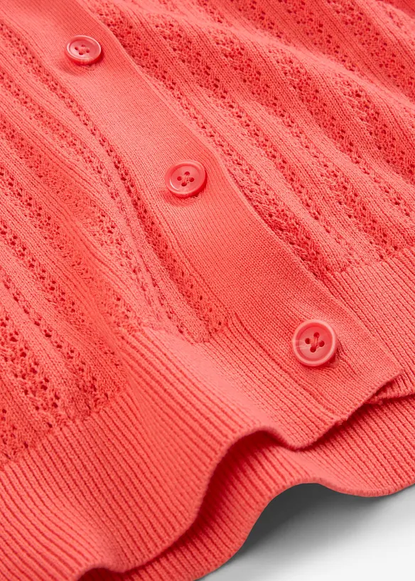 Hålmönstrad cardigan med linneandel, bonprix