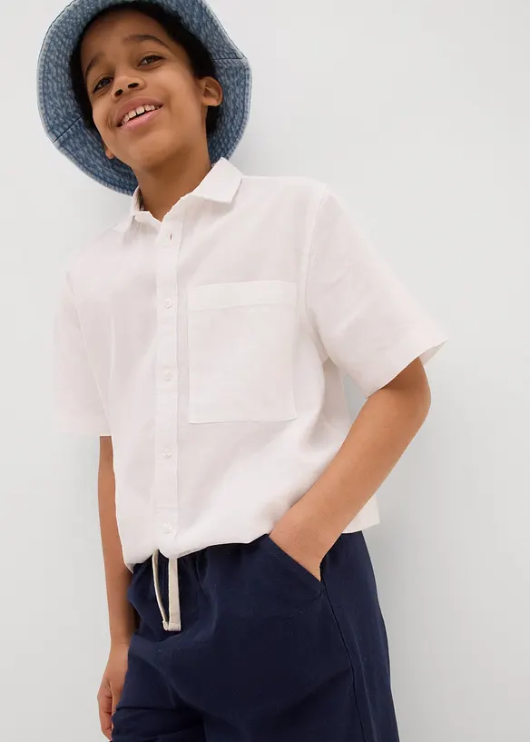 Dra på-shorts i material med linneandel, Regular Fit, bonprix