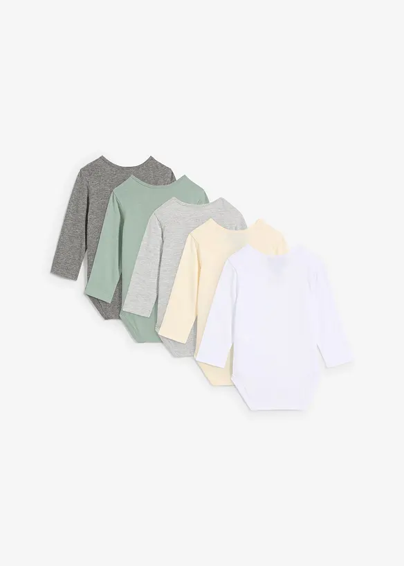 Långärmad babybody (5-pack), ekologisk bomull, bonprix