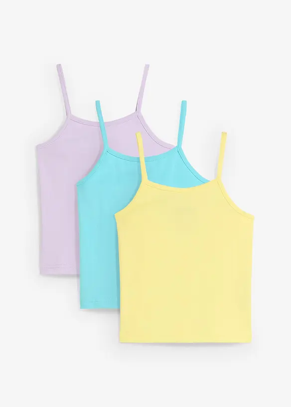 Linne med smala axelband (3-pack) av ren ekologisk bomull, bonprix
