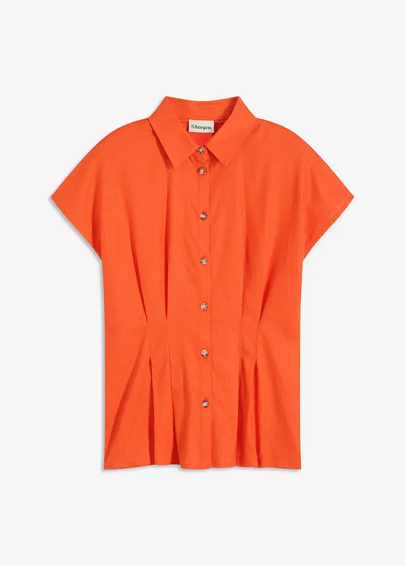 Kortärmad blus av luftig linnemix, bonprix