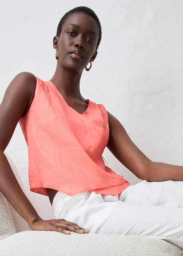 Bluslinne med omlottlook i rent linnematerial, bonprix