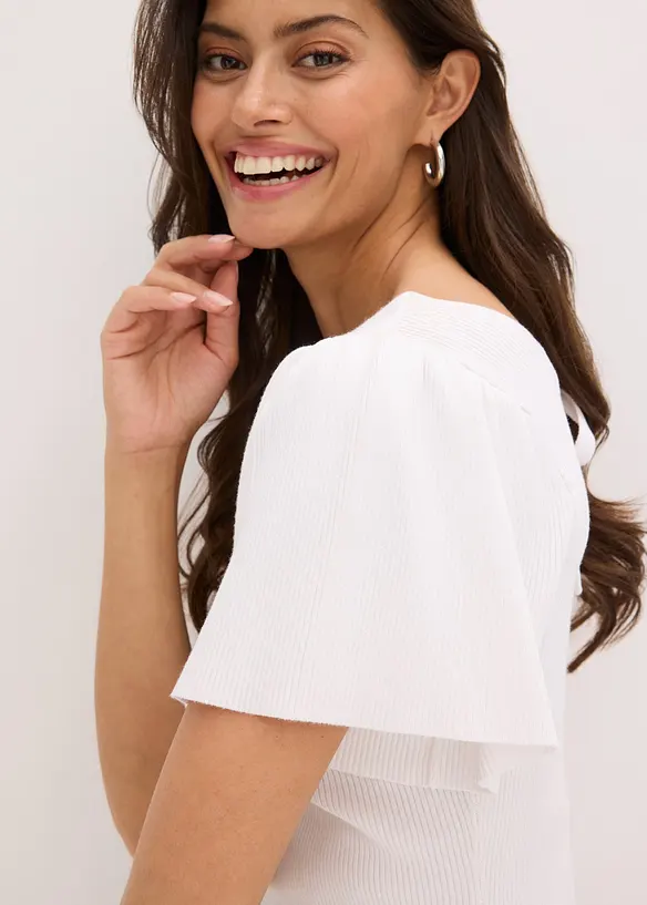 Ribbstickad topp av viskosmix, bonprix