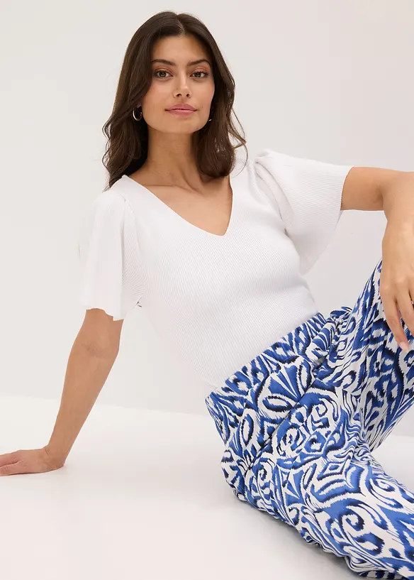 Ribbstickad topp av viskosmix, bonprix
