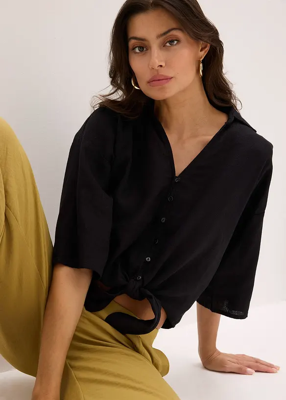 Blus i linneblandning, bonprix