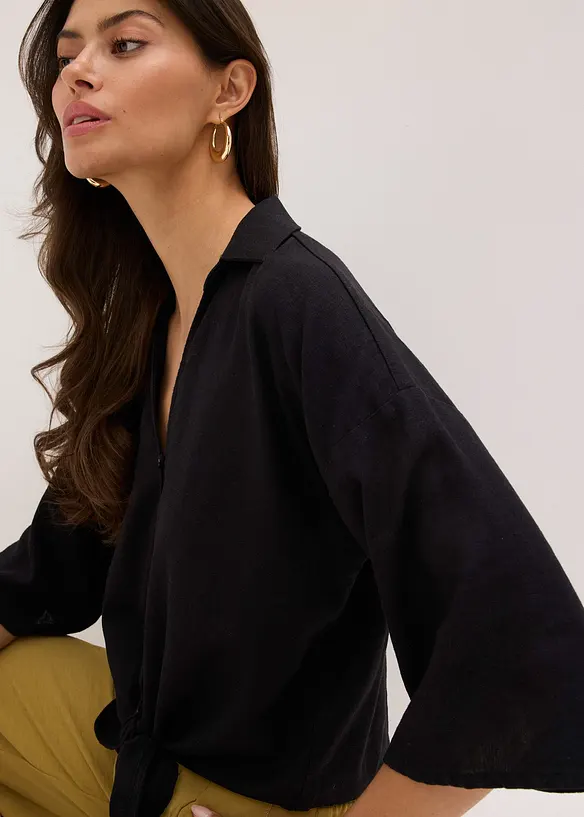 Blus i linneblandning, bonprix