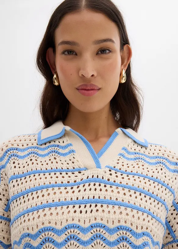 Oversize stickad jumper i luftig mix av bomull och lin, bonprix