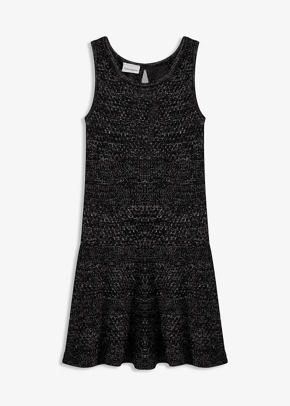 Stickad klänning med virkad look, bonprix