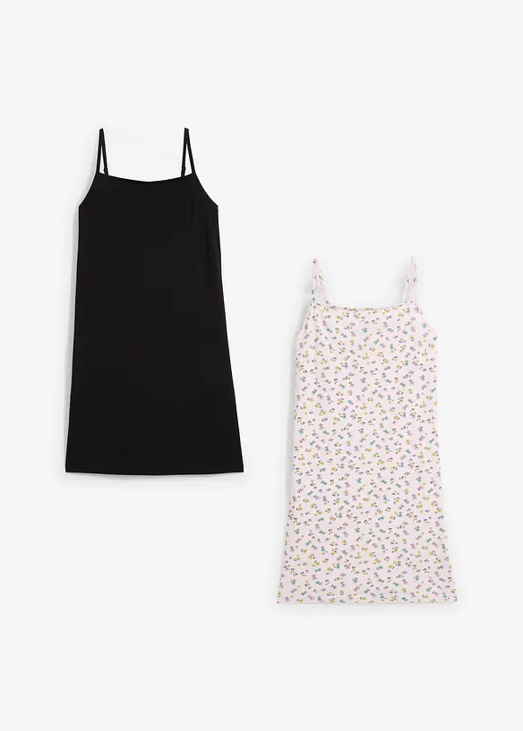 Jerseyklänning för barn i elastisk bomullsmix (2-pack), bonprix