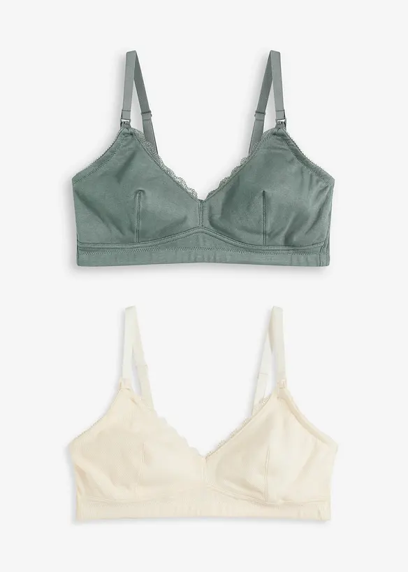 Amningsbehå utan bygel, med ekologisk bomull (2-pack), bonprix