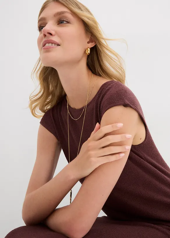 Mellanlång klänning med stickad look, bonprix