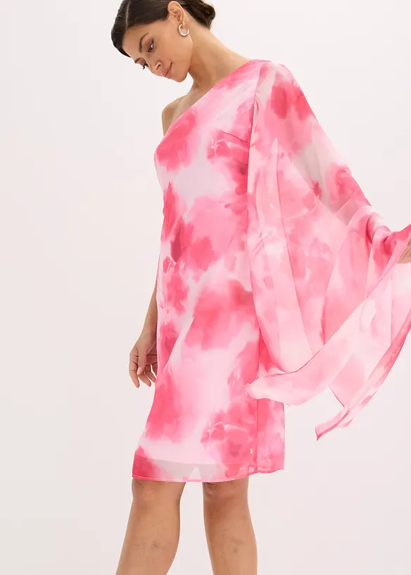 One shoulder-klänning i fintrådig chiffong, bonprix