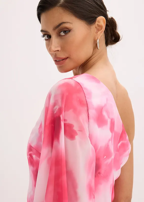 One shoulder-klänning i fintrådig chiffong, bonprix