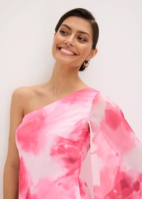One shoulder-klänning i fintrådig chiffong, bonprix