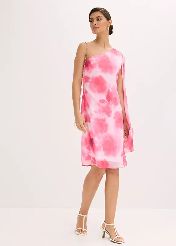 One shoulder-klänning i fintrådig chiffong, bonprix
