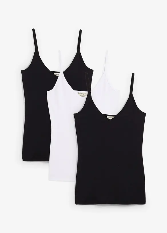 Linne med smala axelband i ekologisk bomull (3-pack), bonprix