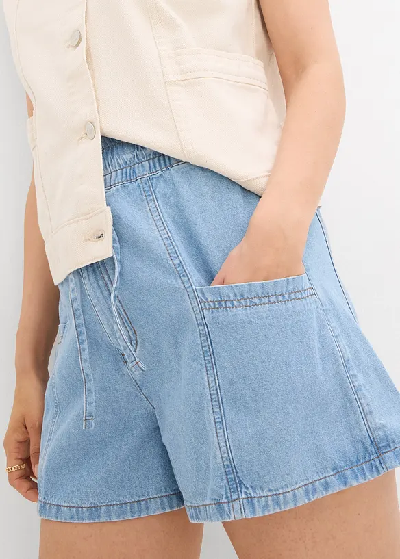 Jeansshorts med resårlinning och High Waist, bonprix