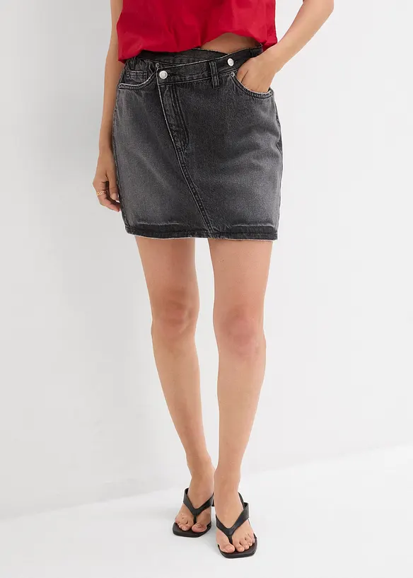 Jeanskjol med asymmetrisk midja, bonprix