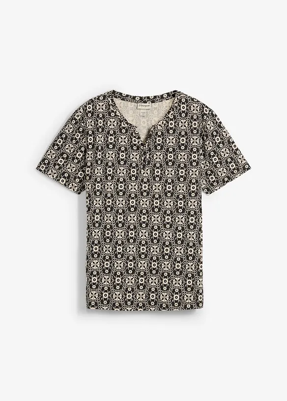 T-shirt med kort knappslå, av ren bomull, bonprix