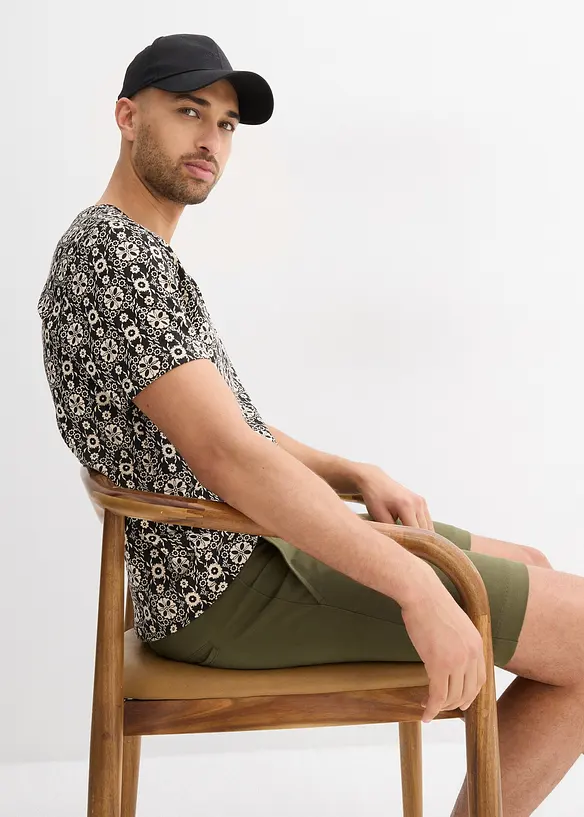T-shirt med kort knappslå, av ren bomull, bonprix