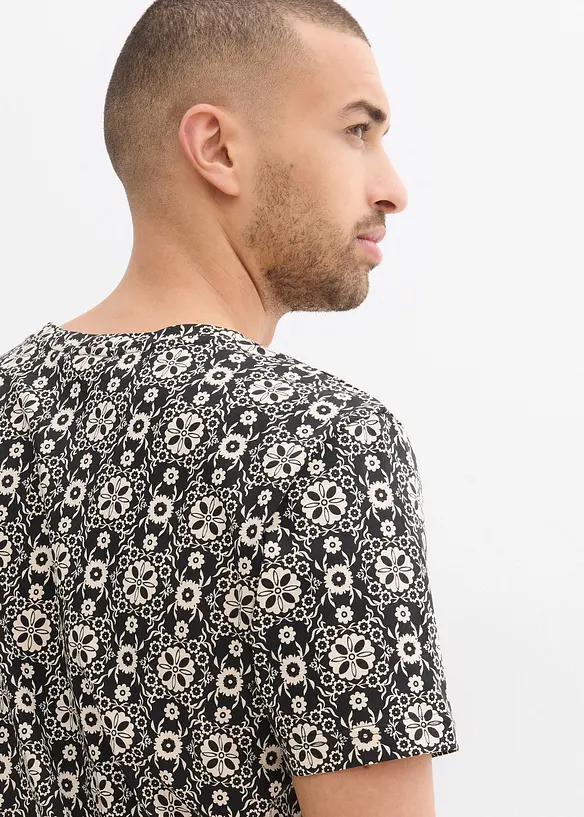 T-shirt med kort knappslå, av ren bomull, bonprix