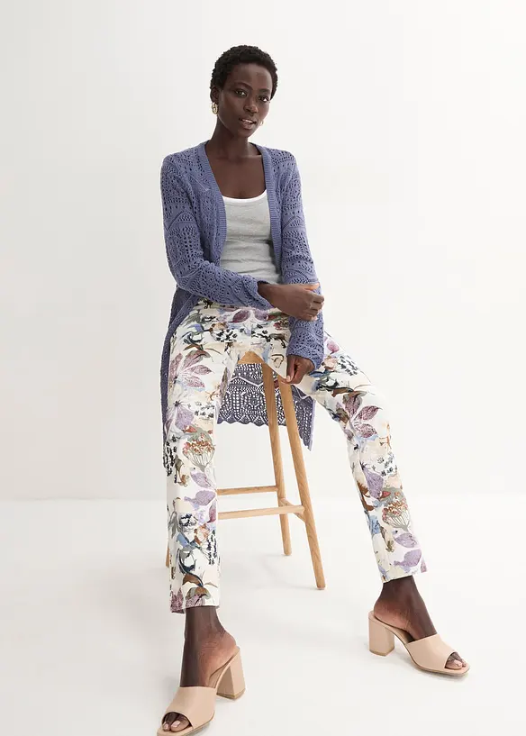 Lång hålmönstrad cardigan, bonprix