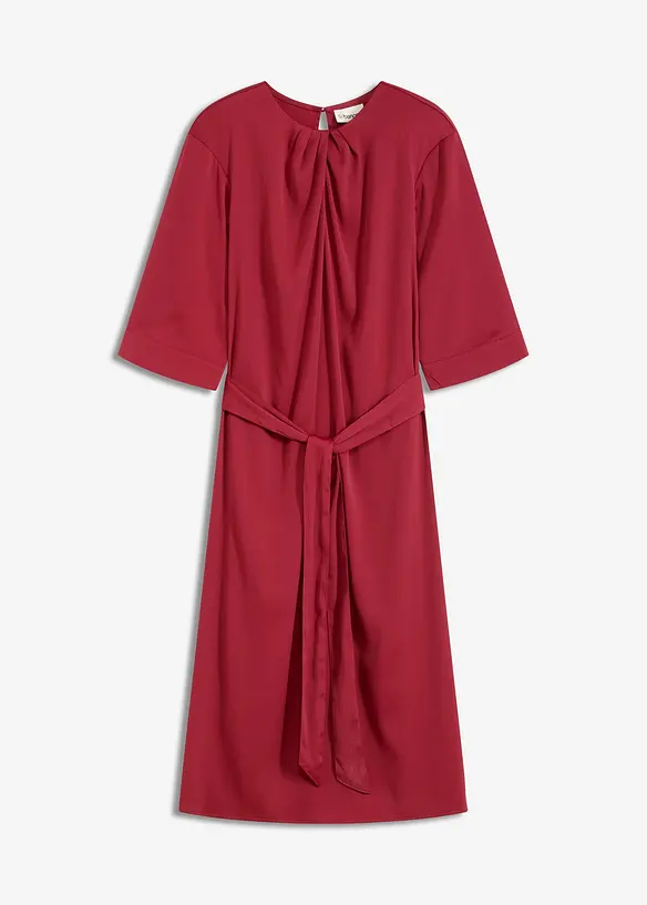 Mellanlång klänning i glansig satin, bonprix