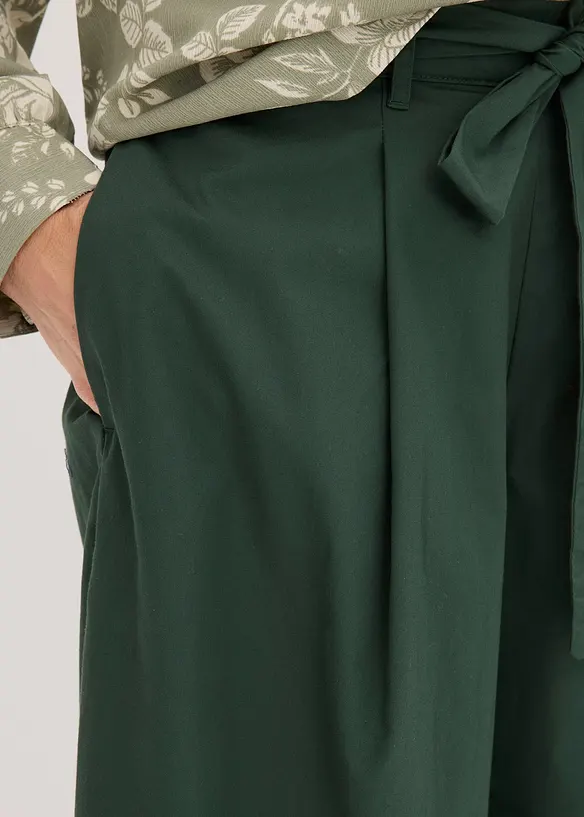 Byxa i poplin av bomullsmix + skärp (2 delar), bonprix