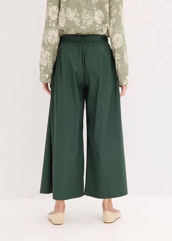 Byxa i poplin av bomullsmix + skärp (2 delar), bonprix