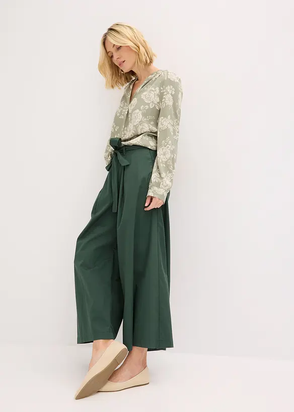Byxa i poplin av bomullsmix + skärp (2 delar), bonprix